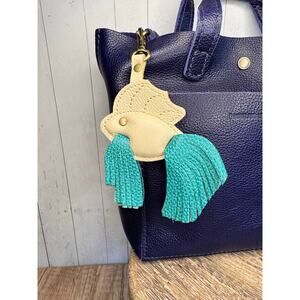 Portland Leather Betta Fish Purse Charm PEBBLED BONE Fish Bag Charm Leather